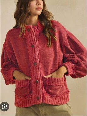 We The Free Pink Chunky Knit Jacket